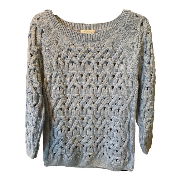 Lafayette 148 New York French Blue Open Cable Knit Crew Neck Sweater Womens Sz S - Picture 5 of 10